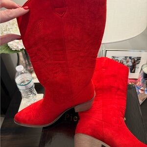 Pierre Dumas Red Suede Heeled Boots